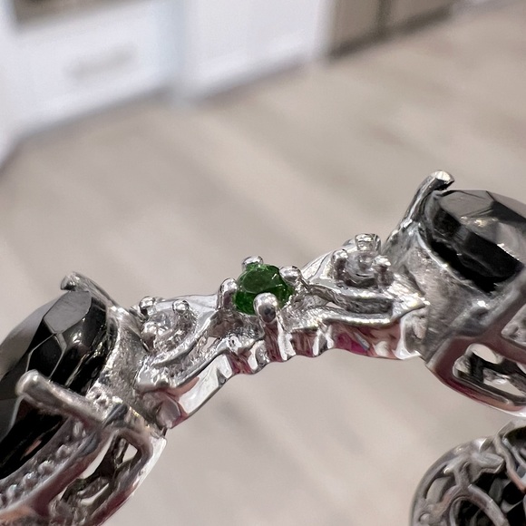 Shungite Multigemstone Sterling Silver Box Lock Clasp Closure Bracelet - Picture 8 of 11